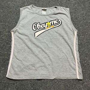 Looney Tunes Tweety Bird "Obey Me" Gray‎ Sleeveless Tank Top Women's Size M
